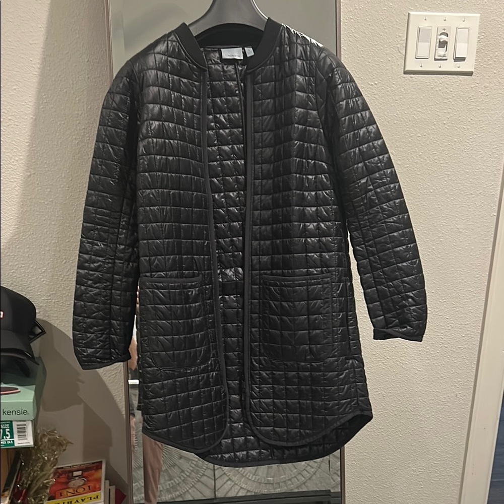 Athleta Black Quilted Puffer Coat with Square Pattern